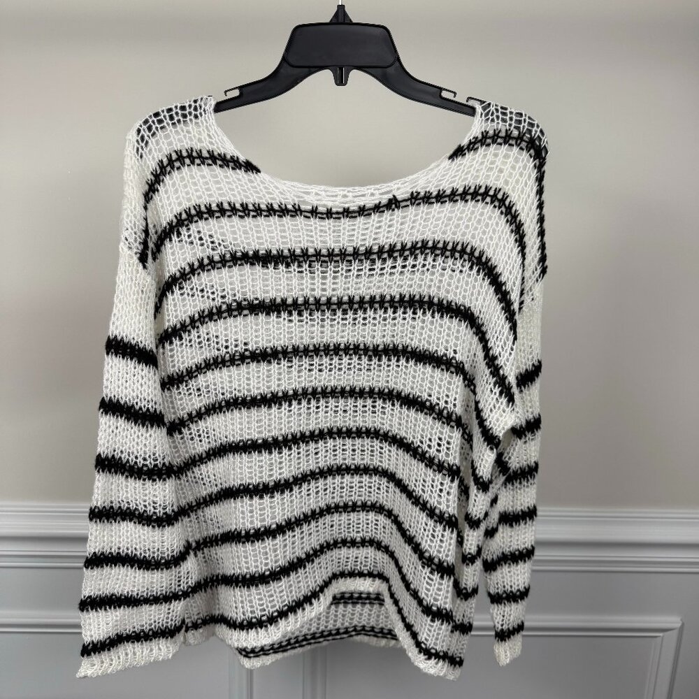 No Brand, Size M, Black and white striped knit sweater, long-sleeve.